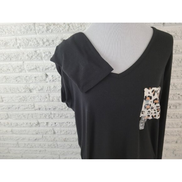 Liz Claiborne Womens Top Extra Large XL Pajama Knit Black Pocket BLA186E - Picture 4 of 7